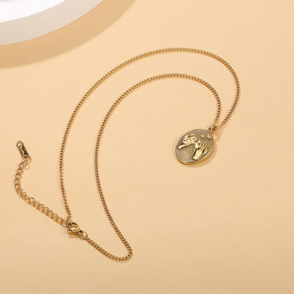 Pinky Promise Oval Pendant Necklace Friendship Gift For Her 18K Gold Plated - Picture 13 of 13